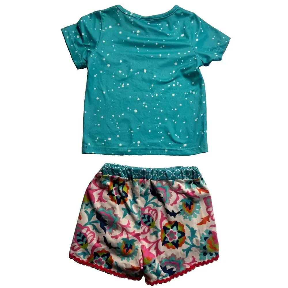 Girls 1-2Y Boutique Just A Little Moody Highland Cow Short Set Outfit XS Floral